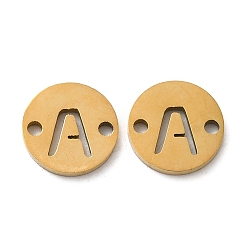 Letter A Ion Plating(IP) 304 Stainless Steel Connector Charms, Flat Round with Letter, Golden, Letter A, 9x1~1.5mm, Hole: 1~1.4mm
