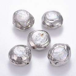 Platinum Natural Cultured Freshwater Pearl Beads, Covered with Brass, Platinum, 23~29x22~30x14~18mm, Hole: 0.8~1mm