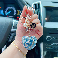 Blue Lovely Camellia Heart Keychain with 520 Creative Earphone Bag Pendant
