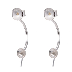 Silver 925 Sterling Silver Ear Nuts, with Cup Pearl Bail Pin, with 925 Stamp, U Shape, Silver, 18x5.5mm, Pin: 0.8mm, Tray: 4mm