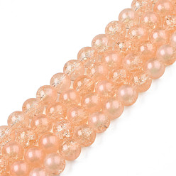 Marron Sablonneux Brins de perles de verre craquelées translucides, avec de la poudre de paillettes, ronde, Sandy Brown, 8x7.5mm, Trou: 1mm, Environ 100~105 pcs/chapelet, 31.50 pouces~33.07 pouces (80cm~84cm)