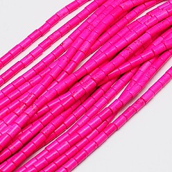 Fuchsia Synthetic Turquoise Beads Strands, Dyed, Column, Fuchsia, 5x3mm, Hole: 1mm, about 72pcs/strand, 15.2 inch