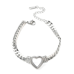 Нержавеющая Сталь Цвет 304 из нержавеющей стали сердце ссылка браслеты, браслеты-цепочки «Панцер» для женщин, цвет нержавеющей стали, 6.22~6.42 дюйм (15.8~16.3 см)