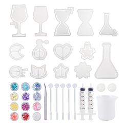 White DIY Quicksand Jewelry Making, with Silicone Molds, Shaker Molds Glitter Sequins, 304 Stainless Steel Beading Tweezers, Measuring Cup, Latex Finger Cots, Dispensing Syringe and Plastic Stirring Rod, White, 132x9.6x2mm