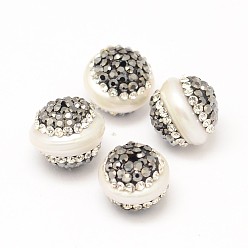 Nacre Culture des perles perles d'eau douce naturelles, avec argile polymère strass, ronde, 13x11~12mm, Trou: 1mm
