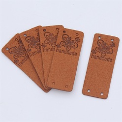 Chocolate Microfiber Label Tags, with Holes & Word handmade, for DIY Jeans, Bags, Shoes, Hat Accessories, Rectangle, Chocolate, 50x20mm