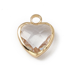 Crystal Heart K9 Glass Charms, Faceted, with Light Gold Tone Brass Edge, Crystal, 13.5x10.5x4.5mm, Hole: 2.2mm