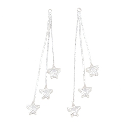 Посеребрённый Латунные подвески с фианитами большие, звезда, 925 серебро покрытием, 58x7x3 мм, отверстие : 1.4 мм
