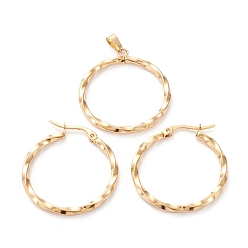 Golden 304 Stainless Steel Jewelry Sets, Hoop Earrings and Pendants, Twisted, Ring, Golden, Hoop Earrings: 26x24.5x2.5mm, Pin: 0.6x1mm, Pendant: 28x25x2.5mm, Hole: 6x3mm