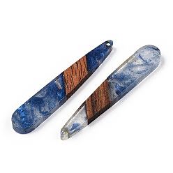 Королевский синий Подвески из прозрачной смолы и ореха, слезинки, королевский синий, 44x7.5x3.5 мм, отверстие : 1.5 мм