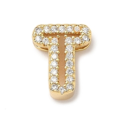 Letter T Латунные микро-паве прозрачные кубические цирконии начальные многорядные звенья, реальный 18 k позолоченный, без кадмия и без свинца, долговечный, стойки покрытие, Письмо T, 10~11.5x7~12.5x4~4.5 мм, отверстие : 1.5~1.8x1.8~4 мм