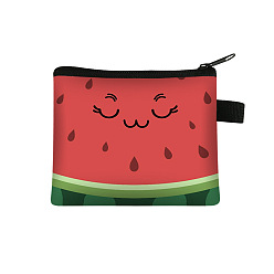 Red Watermelon Printed Polyester Coin Wallet Zipper Purse, for Kechain, Card Storage Bag, Rectangle, Red, 13.5x11cm