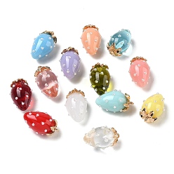 Color mezclado Colgantes de la resina, encanto de fresa, con la aleación, dorado, color mezclado, 29x17.5x16 mm, agujero: 1.5 mm