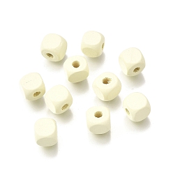 (404) Непрозрачное AB Кислое яблоко Спрей окрашены деревянные бусины, квадратный, цветочный белый, 8x8x8 мм, отверстие : 2.5~3 мм