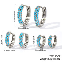 Зеленый Элегантные латунные серьги-кольца с паве из кубических цирконий, зелёные, 15~11x3 мм