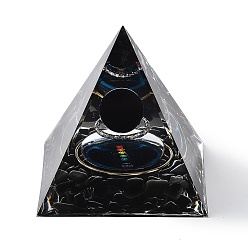 Obsidienne Générateurs d'énergie de résine de pyramide d'orgonite, Puces d'obsidienne naturelle reiki à l'intérieur pour la décoration de bureau à domicile, 60x60x59mm