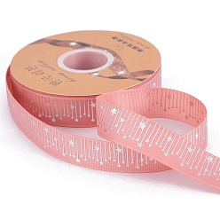 Salmon 45M Silver Stamping Star Polyester Grosgrain Ribbons, Costume Accessories, Salmon, 1 inch(25mm), about 49.21 Yards(45m)/Roll
