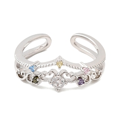 Платина Латунные микропаве кубические цирконии манжеты открытые кольца для женщин, стойки покрытие, без кадмия и без свинца, долговечный, платина, 9 мм, размер США 7 1/4 (17.5 мм)