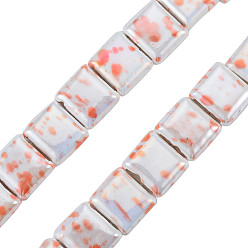 Coral Handmade Porcelain Bead Strands, Famille Rose Style, Flat Hole Beads, Square, Coral, 15x16~16.5x7mm, Hole: 2.5x11mm, about 20pcs/strand, 11.42 inch(29cm)