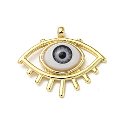 Steel Blue Real 18K Gold Plated Brass Pendants, with Acrylic, Evil Eye Charms, Steel Blue, 26x31x7mm, Hole: 2.5mm