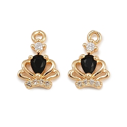 Черный Латунные микро проложить кубического циркония подвески, корона прелести, реальный 18 k позолоченный, чёрные, 11.5x8x3 мм, отверстие : 1 мм