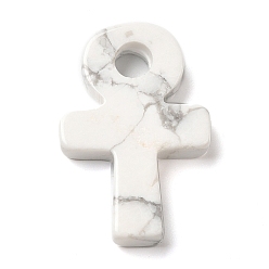 Howlite Synthetic Howlite Pendants, Ankh Cross Charms, 29.5~30x20x5~5.5mm, Hole: 5mm