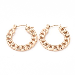 Rose Gold Ion Plating(IP) 304 Stainless Steel Curb Chain Shape Stud Earrings for Women, Rose Gold, 20x22x2mm, Pin: 0.7mm