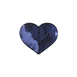 Dark Blue Computerized Embroidery Cloth Iron on/Sew on Patches, Costume Accessories, Paillette Appliques, Heart, Dark Blue, 71x84mm