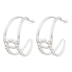 Stainless Steel Color 304 Stainless Steel Stud Earrings for Women, Half Hoop Earrings, Stainless Steel Color, 34x15mm