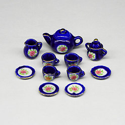 Средно-синий Фарфоровый миниатюрный чайник, чашка, набор украшений, аксессуары для кукольного домика в микроландшафтном саду, притворяясь опорными украшениями, светло-синий, 20 мм, 11 шт / комплект