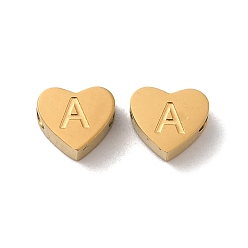 Letter A Ionenbeschichtung (IP) 304 Edelstahlperlen, golden, Herz mit Brief, Buchstabe a, 5.5x6.5x3 mm, Bohrung: 1.6 mm