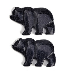 Blue Goldstone Synthetic Blue Goldstone Carved Pendants, Zuni Bear Charms, 30~32.5x46~47x6~8mm, Hole: 1mm