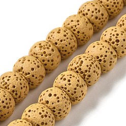 Goldenrod Natural Lava Rock Dyed Beads Strands, Rondelle, Goldenrod, 10x7~7.5mm, Hole: 1.6mm, about 55~56pcs/strand, 16.14''(41~41.5cm)