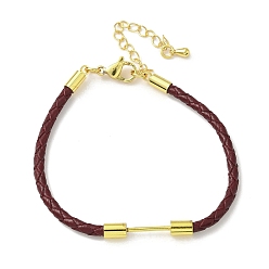 Седло Коричневый 3Изготовление браслета из плетеного круглого шнура из искусственной кожи диаметром ⅜ мм, с 304 карабинами из нержавеющей стали и латунной планкой с бусинами, золотые, стойки покрытие, долговечный, седло коричневый, 7-1/8 дюйм (18.2 см)