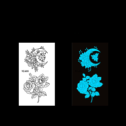 Moon Luminous Moon with Flower Removable Temporary Water Proof Tattoos Paper Stickers, Glow in the Dark, 10.5x6cm