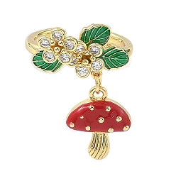 Гриб Латунные микро проложить манжеты кольца кубического циркония, с эмалью для женщин, без кадмия и без свинца, стойки покрытие, реальный 18 k позолоченный, гриб, 2~26 мм, размер США 6 3/4 (17.1 мм)