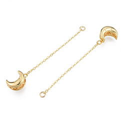 Real 18K Gold Plated Brass Beads, with Chain and Jump Rings, Nickel Free, Moon, Real 18K Gold Plated, 62.5mm