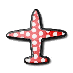 Red Opaque Acrylic Cabochons, Plane, Polka Dot Pattern, Red, 28.5x30x1.7mm