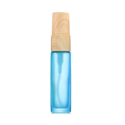 Deep Sky Blue Empty Portable Frosted Glass Spray Bottles, Fine Mist Atomizer, with Wooden Dust Cap, Refillable Bottle, Deep Sky Blue, 9.6x2cm, Capacity: 10ml(0.34fl. oz)