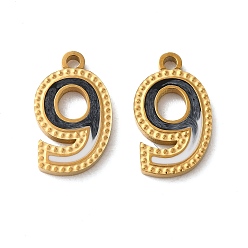 Number 304 из нержавеющей стали шармы эмали, ионное покрытие, числовые темы, золотые, 9, 14x8.5x1 мм, отверстие : 1.4 мм