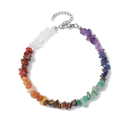 Mixed Stone Chakra Natural Gemstone Chips Beaded Anklets for Women, with Alloy Clasps, 9-1/2 inch(24cm)