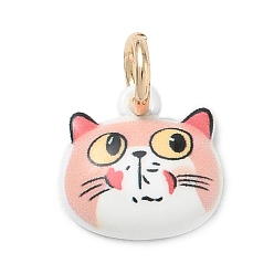Pink Encantos de bronce, encantos de forma de gato, dorado, rosa, 11x12x3.5 mm, agujero: 4 mm