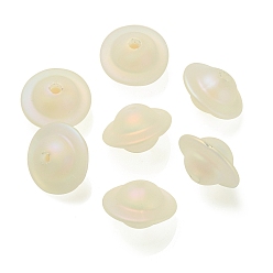 Pale Goldenrod Transparent UV Plating Rainbow Iridescent Acrylic Beads, Frosted, Bead in Bead, Saucer Shape, Pale Goldenrod, 17.5x11mm, Hole: 3mm