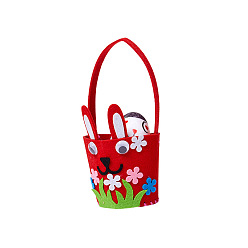 Red Easter Theme DIY Cloth Baskets Kits, Rabbit Baskets, with Plastic Pin, Yarn and Craft Eye, for Storing Home Fruit Snack Vegetables, Children Toy, Red, 95x190mm