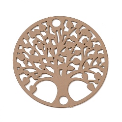Tan Spray Painted 430 Stainless Steel Connector Charms, Flat Round with Tree of Life Link, Tan, 20x0.5mm, Hole: 1.8mm