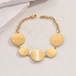  201 женские браслеты с круглыми звеньями из нержавеющей стали, плоские круглые с святым Бенедиктом, внутренний диаметр: 7-7/8 дюйм (20 см)