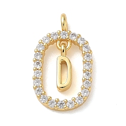 Настоящее золото 18K Латунные микропаве прозрачные подвески с фианитом, овальный с подвесками в виде буквы D, стойки покрытие, долговечный, без кадмия и без свинца, реальный 18 k позолоченный, 18.5x11x3.8 мм, отверстие : 1.8 мм