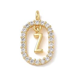 Настоящее золото 18K Латунные микропаве прозрачные подвески с фианитом, овальный с подвесками в виде буквы Z, стойки покрытие, долговечный, без кадмия и без свинца, реальный 18 k позолоченный, 18.5x11x3.8 мм, отверстие : 1.8 мм