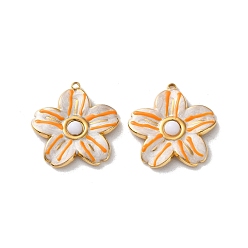Коралловый Крашеные натуральный белый нефрит подвески, 304 подвески-цветы из нержавеющей стали с эмалью, реальный 18 k позолоченный, вакуумное покрытие pvd, коралл, 23x22x4 мм, отверстие : 1.4 мм