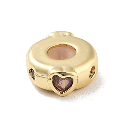 Настоящее золото 18K Латунные бусины с микропаве на День святого Валентина, прозрачные бусины с кубическим цирконием, сердце, реальный 18 k позолоченный, 10.5x10x4 мм, отверстие : 1.6 мм